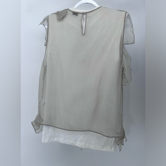 Brunello Cucinelli Womens Taupe Silk Chiffon  Overlay With Attached T-Shirt Med - Picture 3 of 14